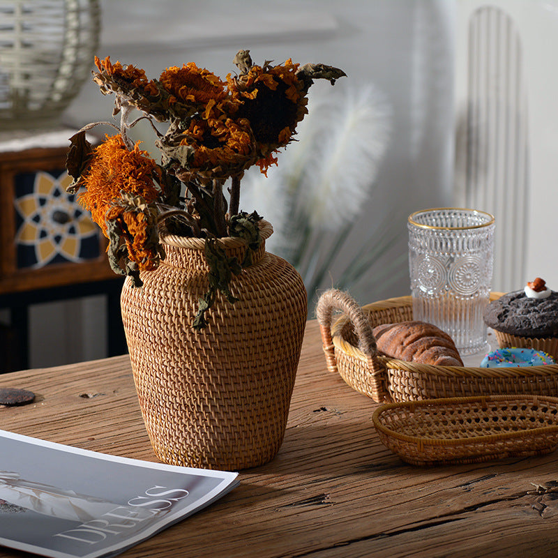 Rattan Woven Ornaments Floral Dry Vases - Dealgiganten